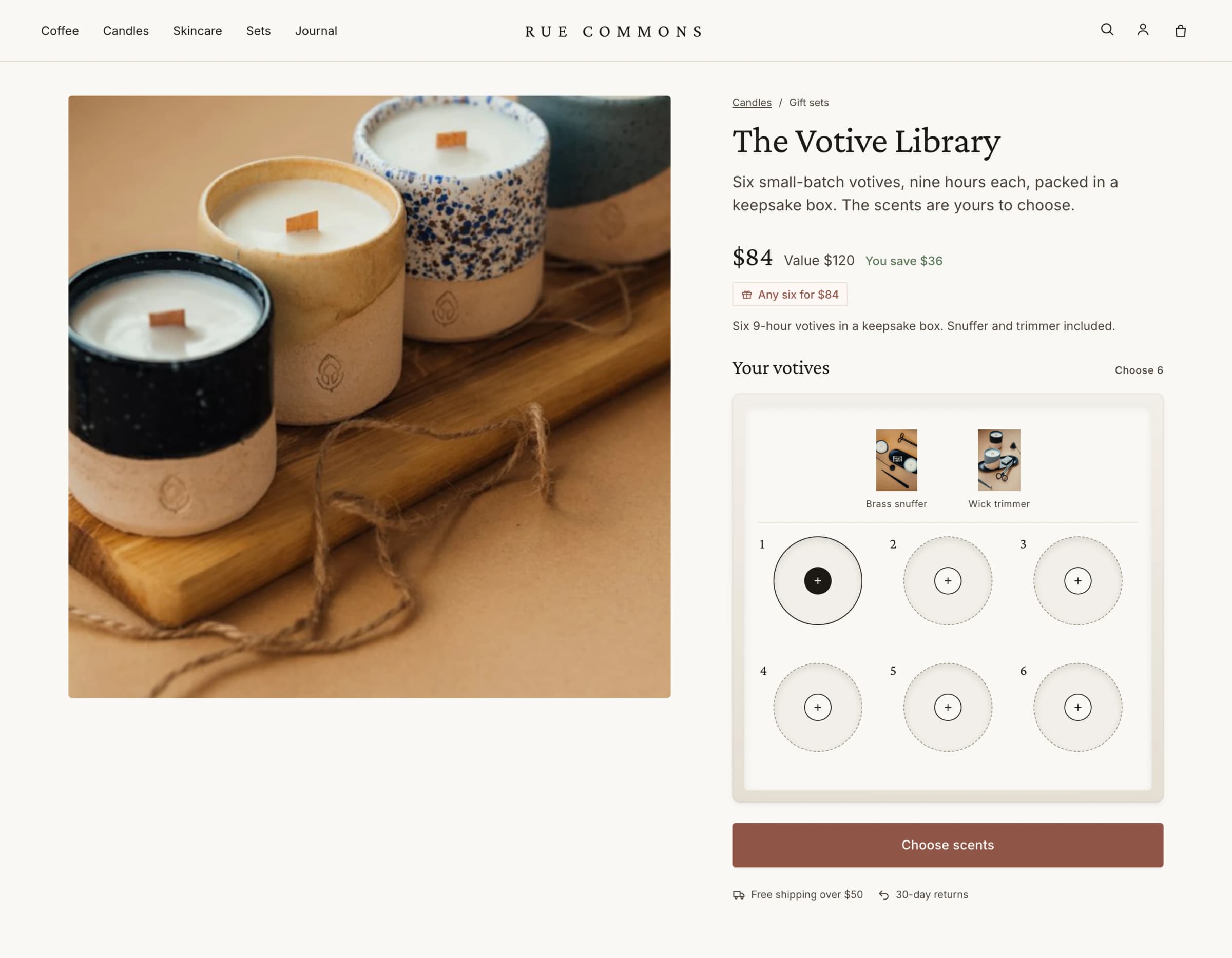 A Bundle set builder in the Box layout on a product page, priced as the shopper picks