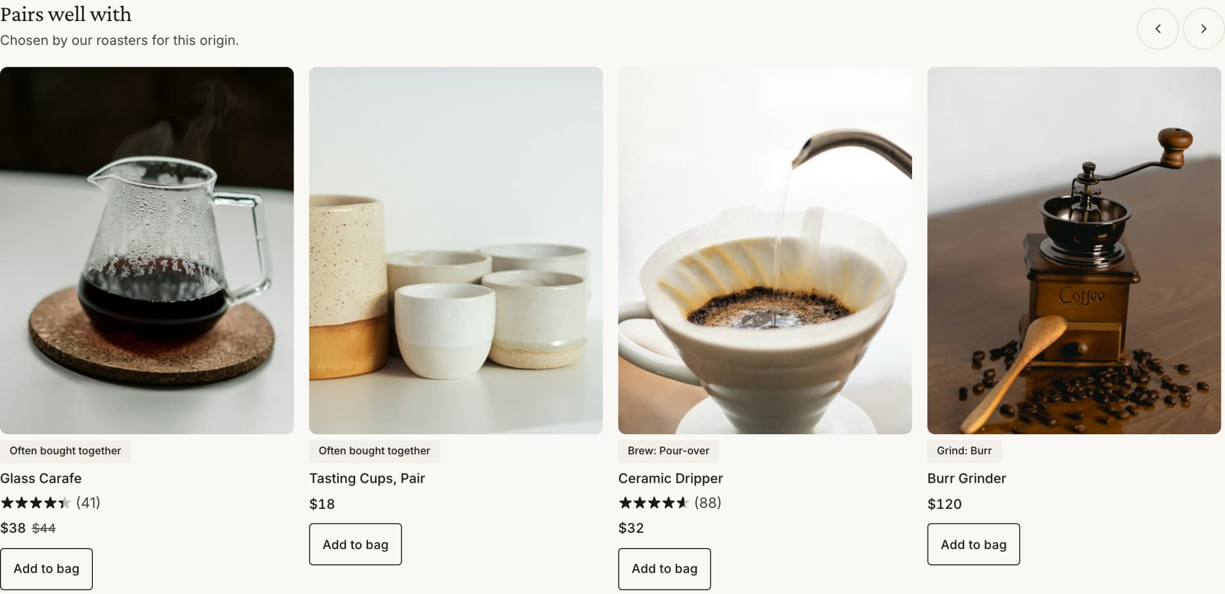 Pairs well with: a row of products, each added with one tap